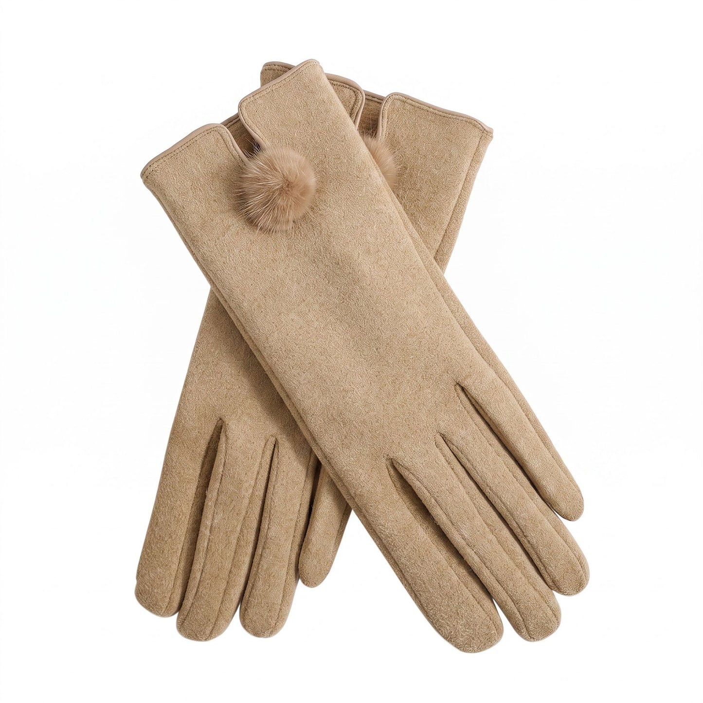 Pom Pom Detail Full Finger Gloves with Soft Textured Finish
