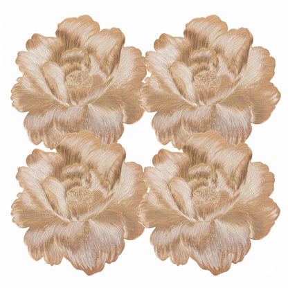 4-Pack Floral Round PVC Placemats Metallic Textured Heat Resistant Table Mats