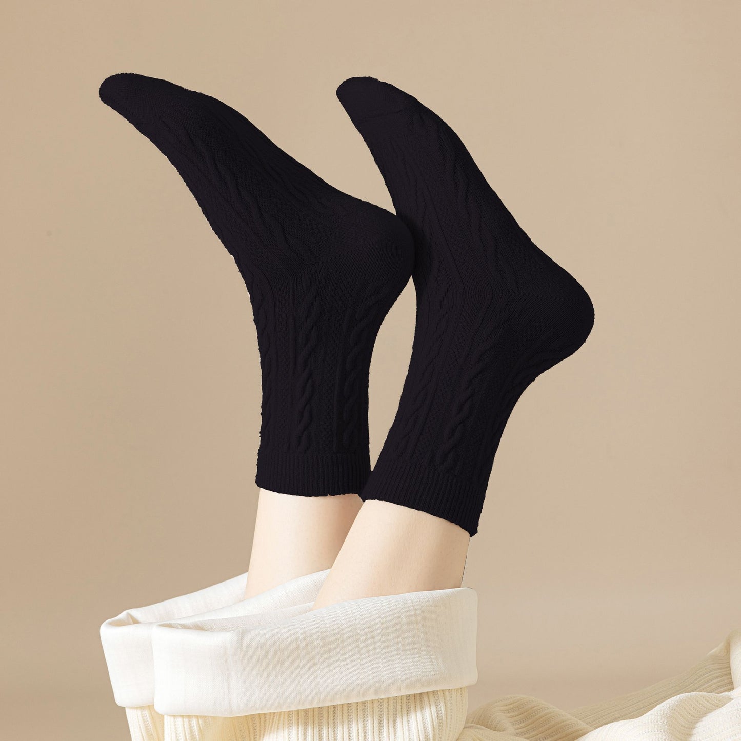 Classic Crew Socks Cable-Knit Cotton for Casual Stability and Comfort 2 Pairs