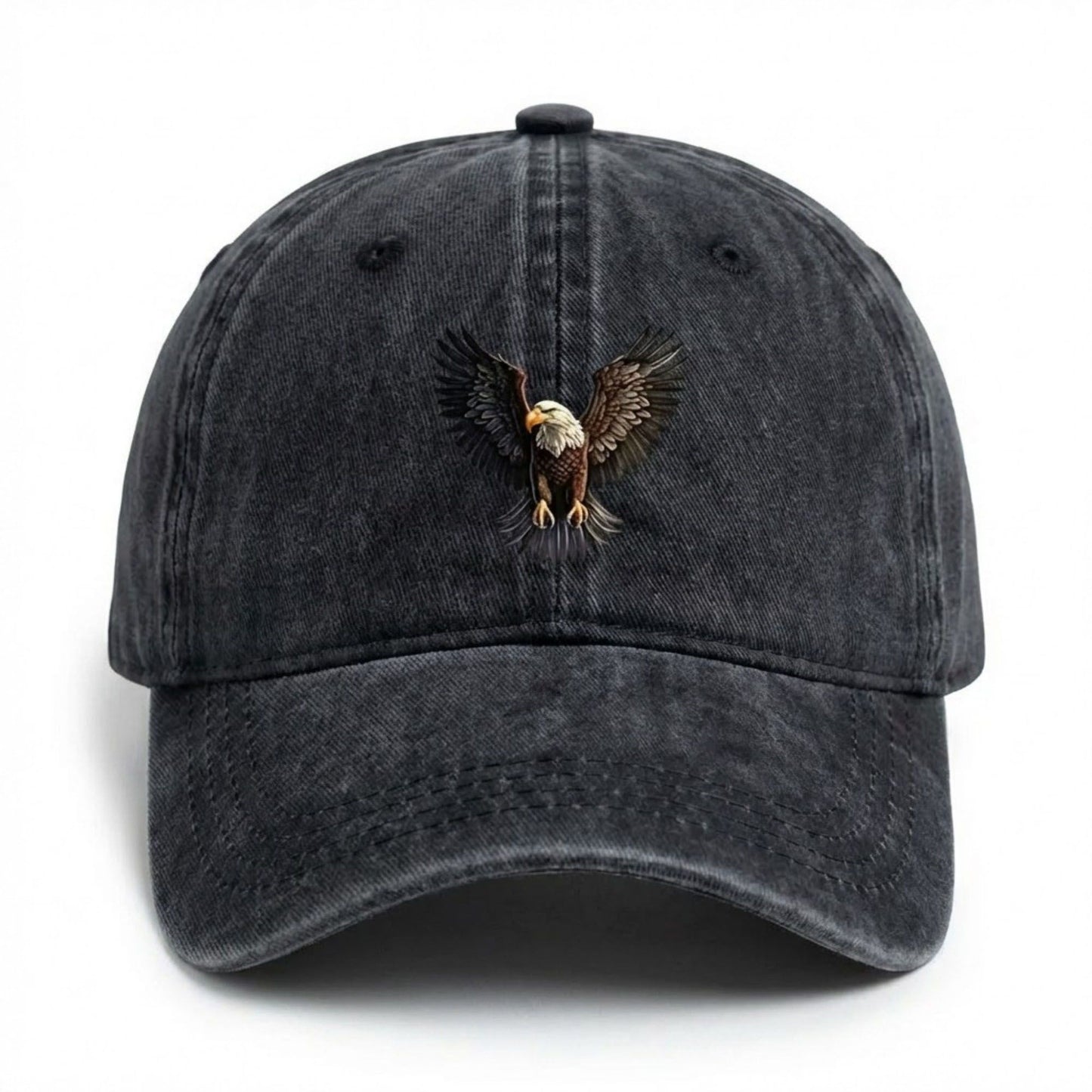 Cotton Baseball Cap with Eagle Embroidery Adjustable Strap Casual Everyday Hat