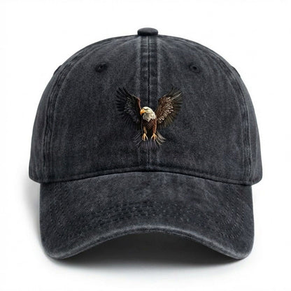 Cotton Baseball Cap with Eagle Embroidery Adjustable Strap Casual Everyday Hat