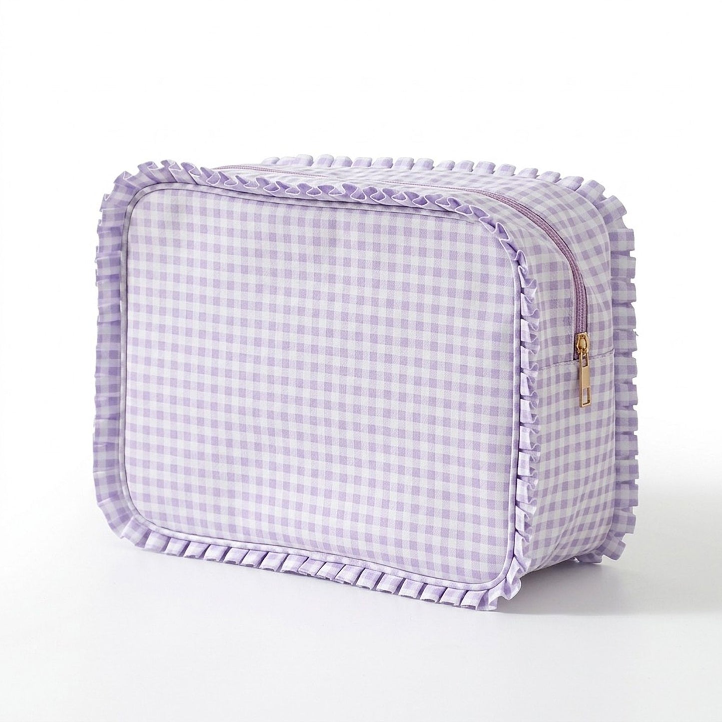 Ruffle Trim Travel Makeup Bag with Zipper Closure