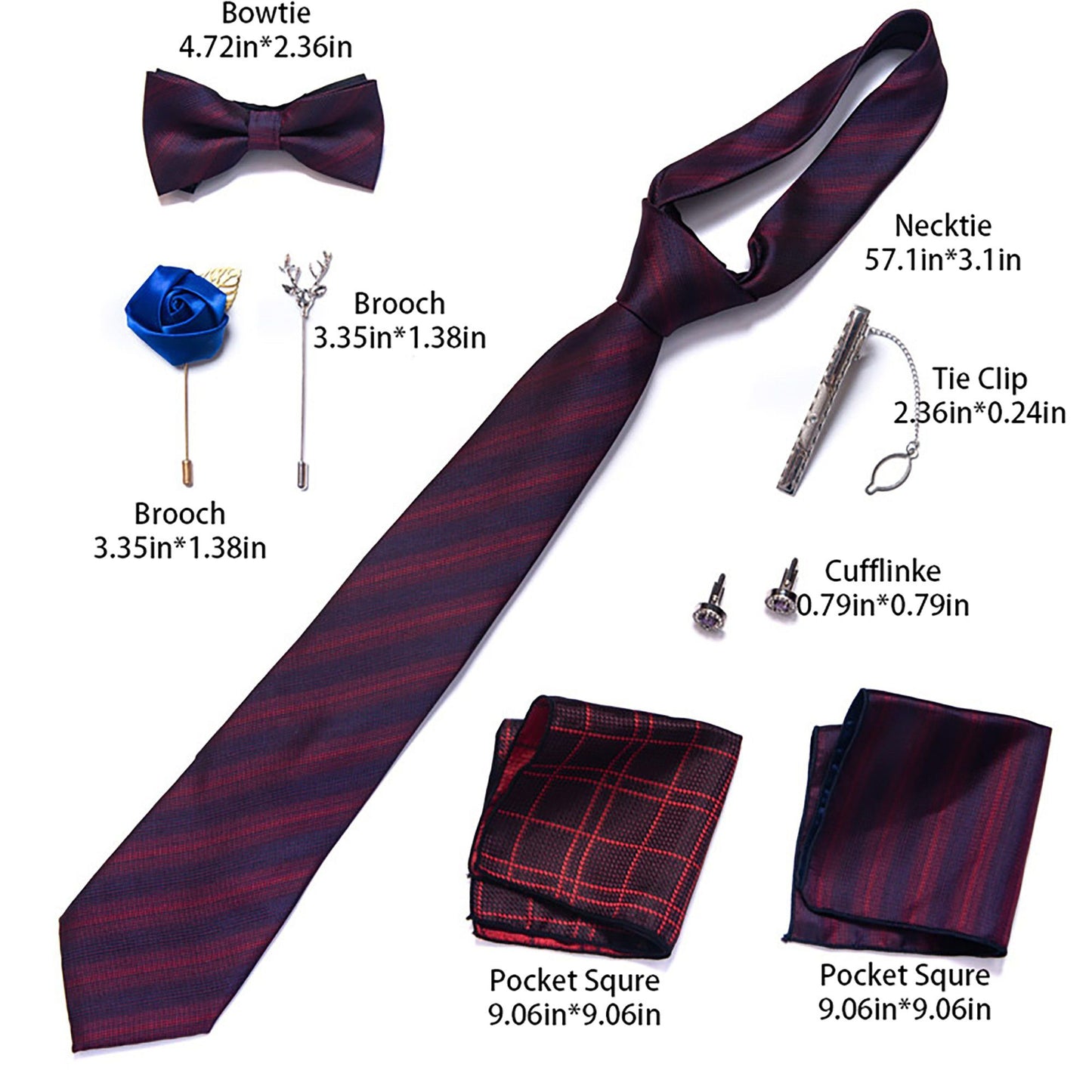 Men's Micro Grid Pattern Bow Tie Gift Set Pre-Tied Bowtie Pocket Square Cufflinks Tie Clip Formal Accessory Set