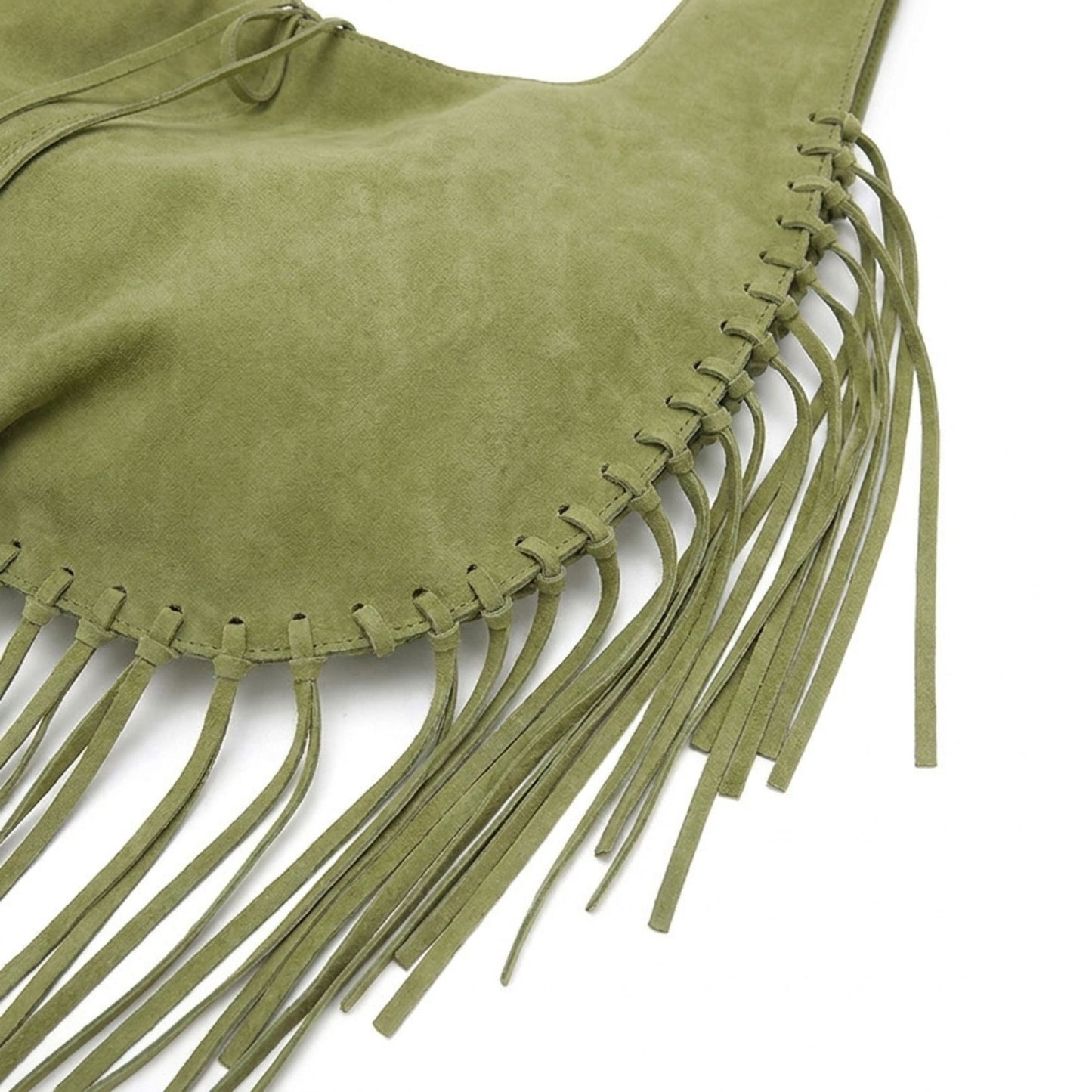 Slouchy Fringe Hobo Shoulder Bag with Tie Closure and Inner Pockets