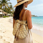Woven Bucket Shoulder Bag with Drawstring Closure Faux Leather Strap Tassel Detail Lightweight Handbag