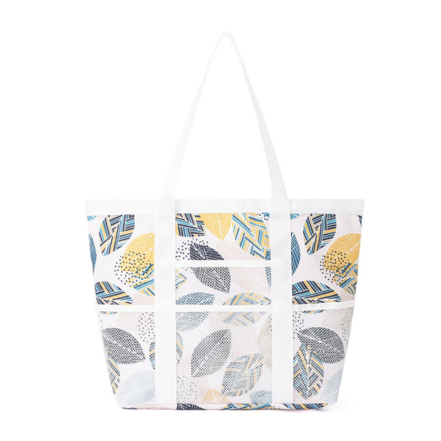 Printed Beach Tote Bag with Mesh Pockets and Shoulder Handles