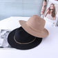 Women Wide Brim Fedora Hat with Gold Chain Band