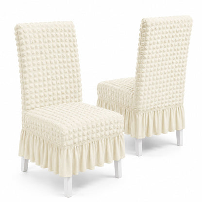 2 Pack Textured Stretch Dining Chair Covers with Ruffled Skirt