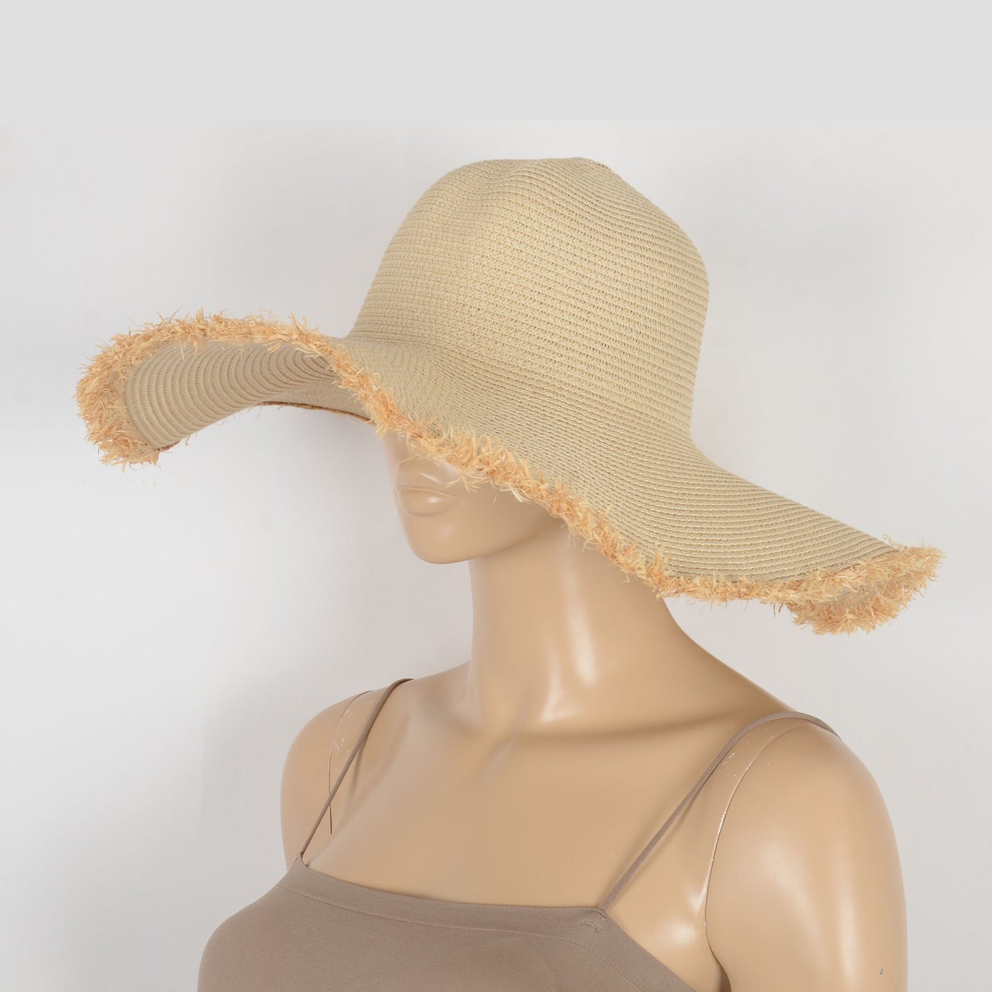 Wide Brim Straw Floppy Hat with Frayed Edges Lightweight Sun Protection for Beach Vacation Outdoor Travel Style