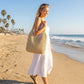 Woven Straw Tote Bag Large Capacity Zip Top Shoulder Carryall with Interior Pocket