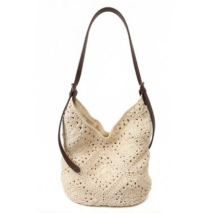 Crochet Shoulder Hobo Bag with Adjustable Strap Soft Knit Slouchy Handbag Casual Everyday Tote