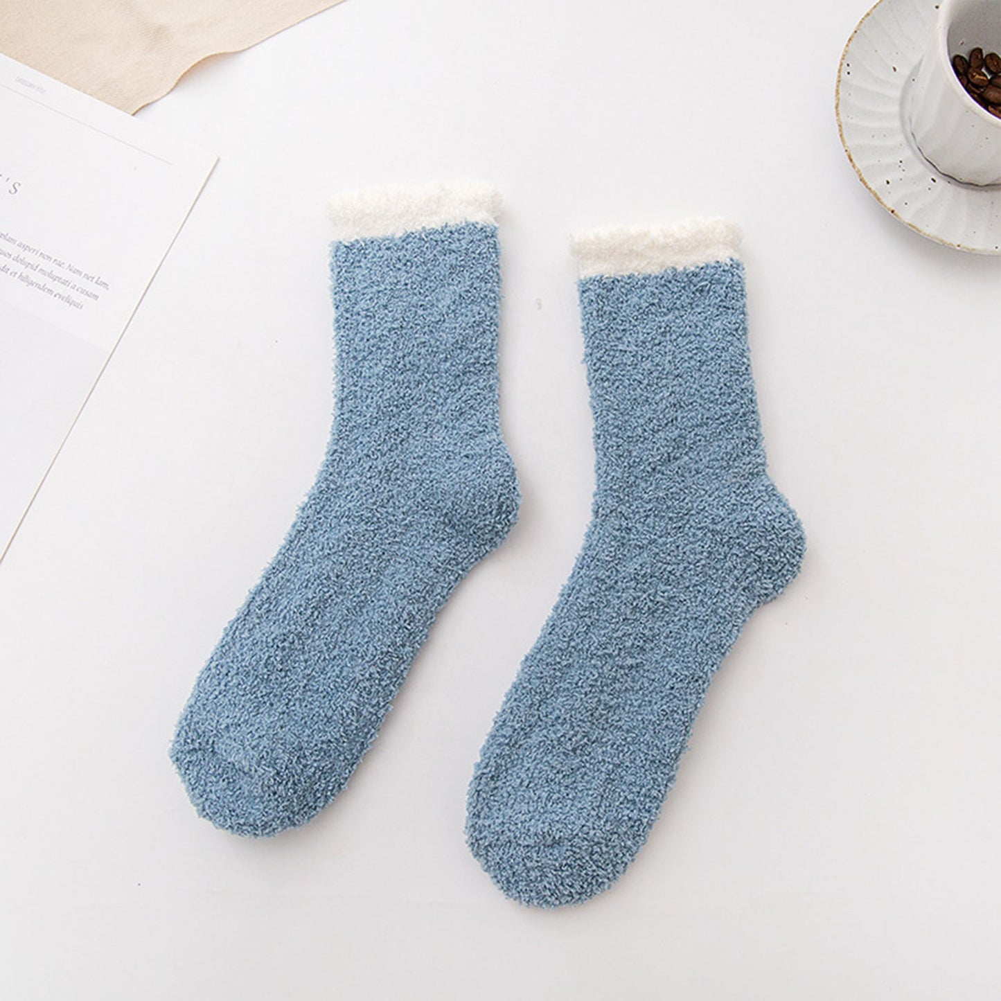 4-Pair Plush Cozy Fuzzy Socks with Contrast Cuffs for Winter Indoor Warmth