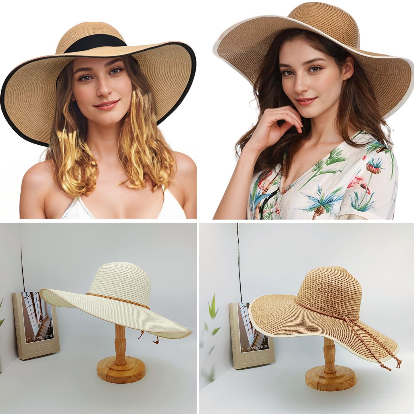 Wide Brim Straw Sun Hat with Braided Cord Detail Lightweight Packable Design for Beach Outdoor Protection