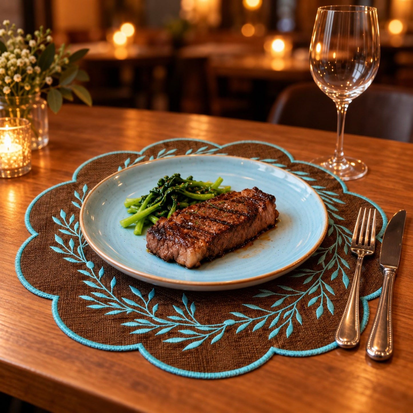 4pc Embroidered Laminated Waterproof Oil-Proof Placemat Set of 4