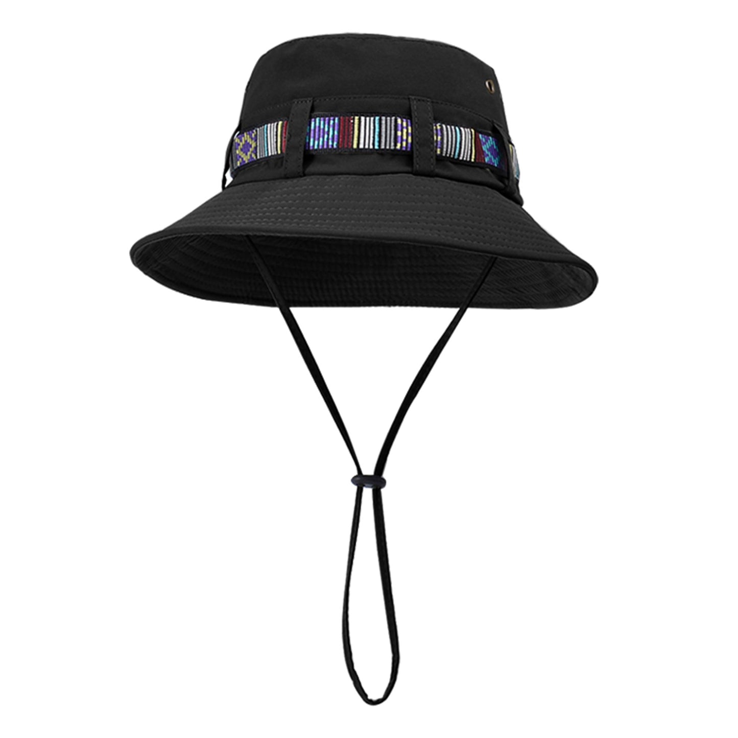 Wide Brim Bucket Hat with Colorful Ribbon Trim Breathable Mesh Lining and Adjustable Chin Strap for Outdoor Use