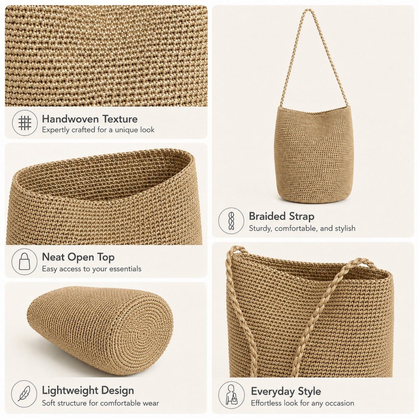 Shimmery Woven Bucket Shoulder Bag Blue Small Crossbody Purse with Braided Strap for Daily Essentials