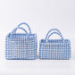 2 Piece Quilted Gingham Storage Tote Set with Handles and Front Pocket