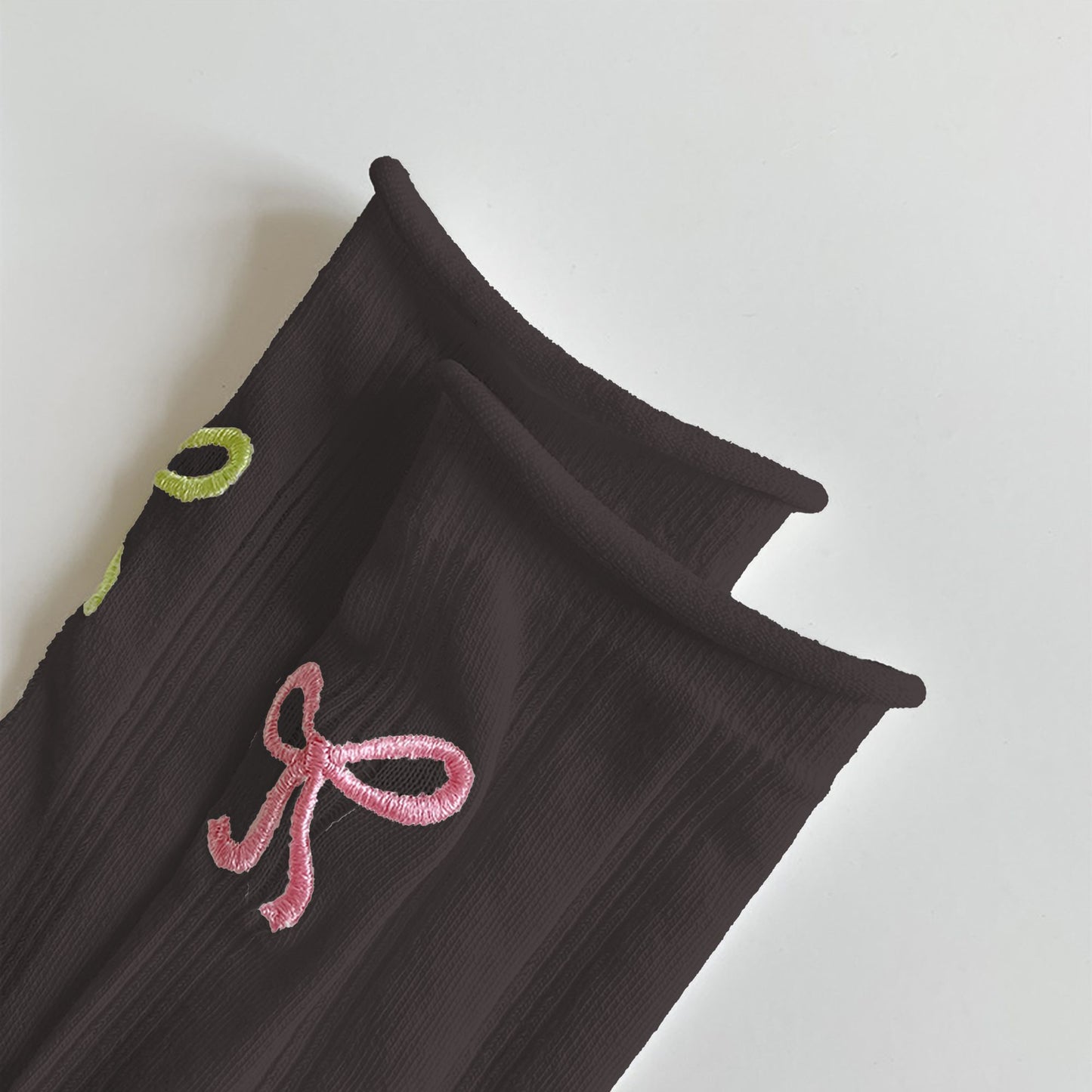 Adorable Bow-Embroidered Ribbed Ankle Socks 5Pk