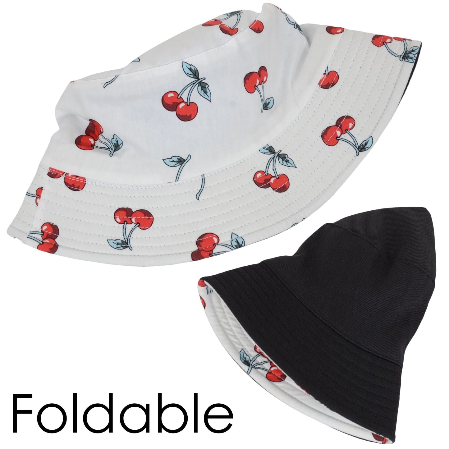 Fruit Print Bucket Hat Double-Side-Wear Reversible Fisherman Hats Summer Foldable Cap for Women- Banana