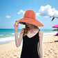 Wide Brim Sun Hat with Ponytail Hole Neck Tie Closure and Patterned Lining for UV Protection and Outdoor Style