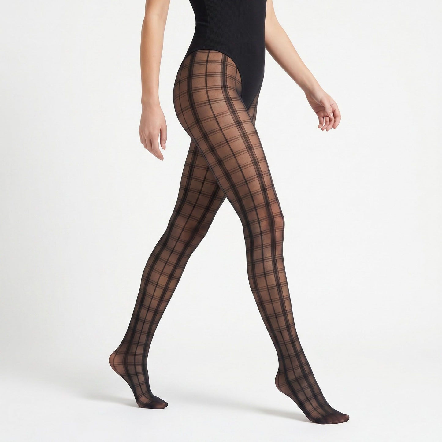 2-Piece Plaid Pattern Sheer Tights