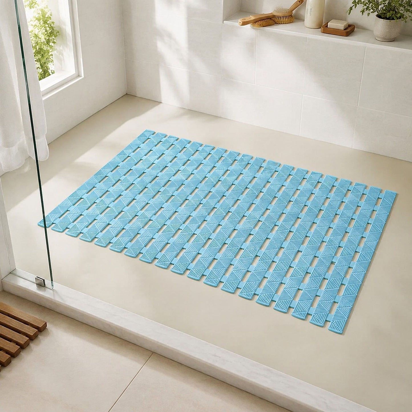 Slatted Nonslip Shower Mat Quick Drain Bath Mat 15.7 x 27.6 Inches