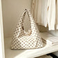 Polka Dot Corduroy Hobo Shoulder Bag with Wide Strap and Interior Pockets