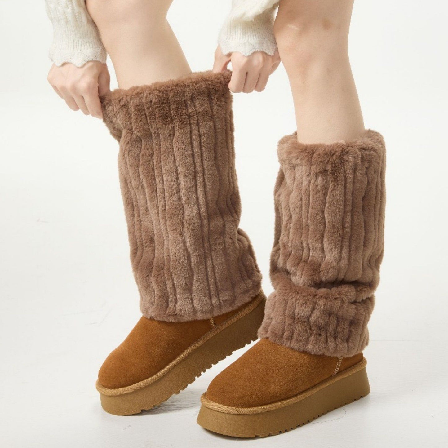 Plush Faux Fur Leg Warmers with Soft Textured Design and Cozy Stretch Fit for Layering Over Boots and Winter Outfits