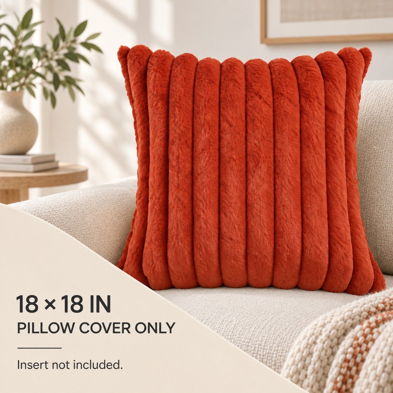 Double Sided Plush Corduroy Throw Pillow Cover 18 x 18 Inch Wide Stripe Texture
