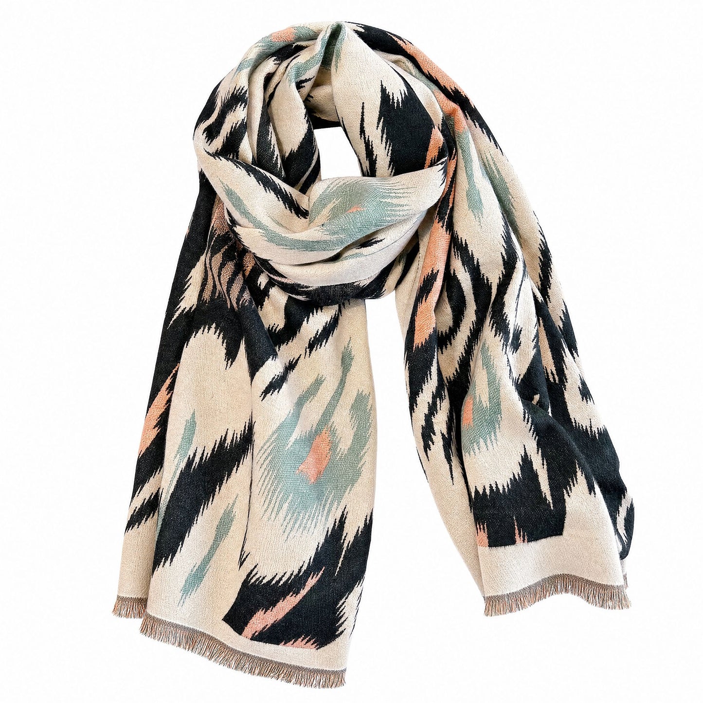 Abstract Geometric Print Oversized Scarf Wrap with Fringe 70.8*25.6 Inches