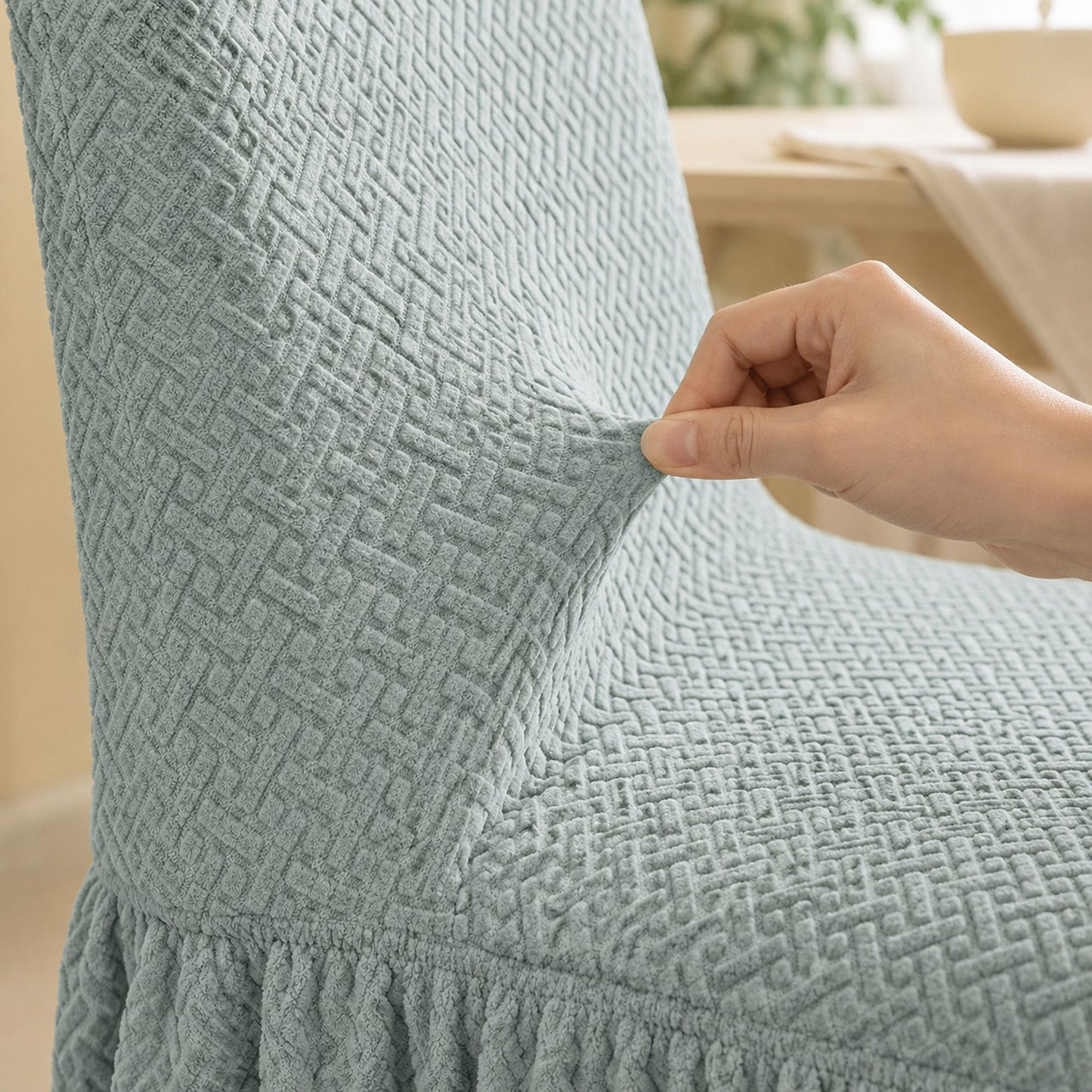 Textured Stretch Dining Chair Cover with Ruffled Skirt