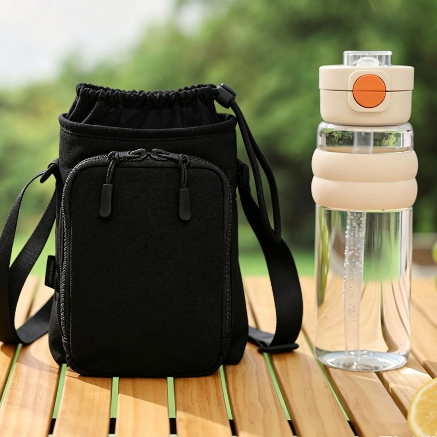Water Bottle Carrier Bag with Phone Pocket Adjustable Crossbody Strap for Walking Travel