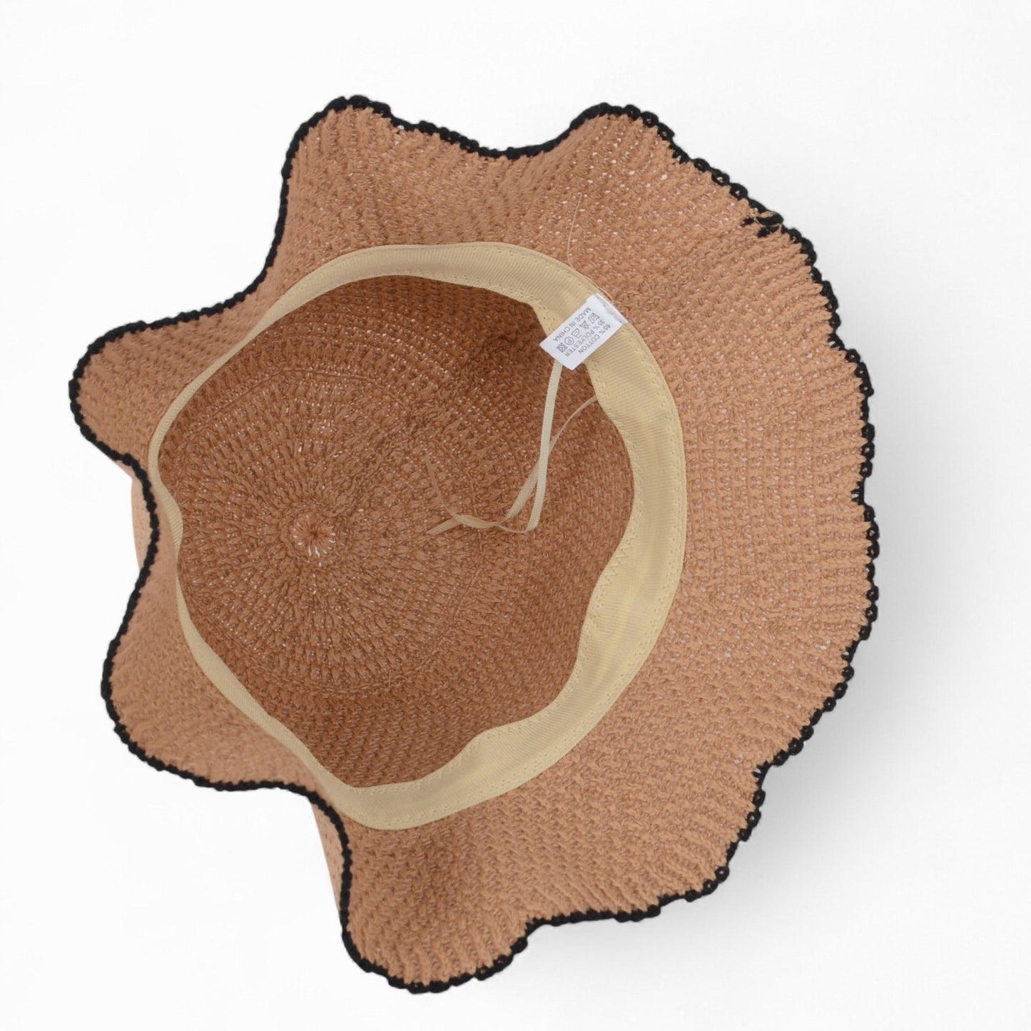 Women's Woven Floppy Bucket Hat with Scalloped Brim Edge Detail