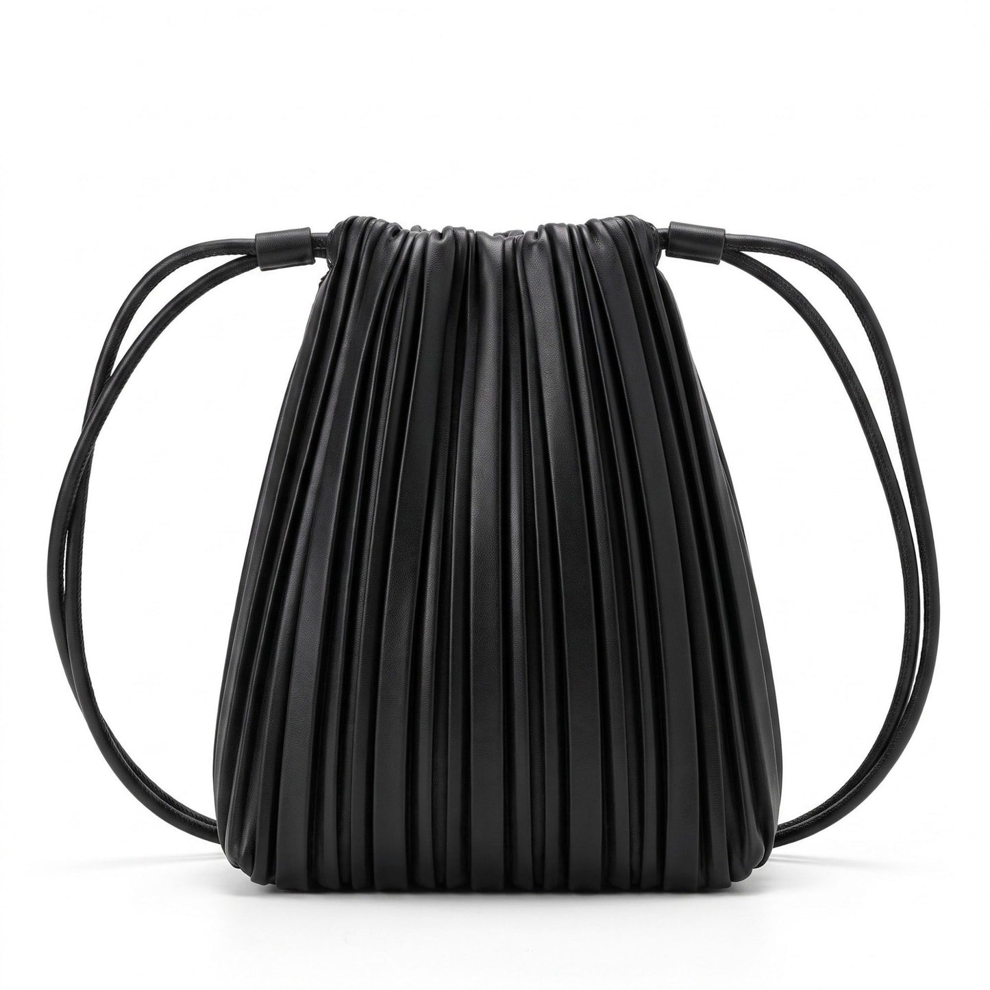 Pleated Crossbody Bucket Bag with Long Shoulder Strap and Gathered Top 7.5x8.5x3.5in
