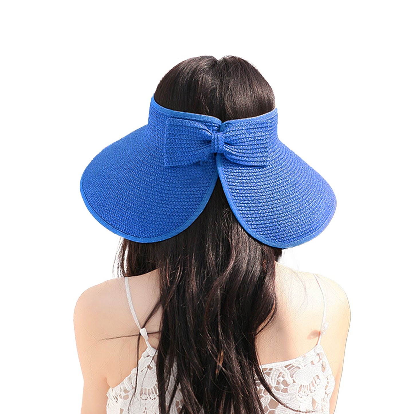 Women's Wide Brim Visor Hat with Bow Detail Adjustable Velcro Closure for Beach or Outdoor Protection