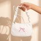 Small Bow Embroidered Shoulder Bag with Ruched Strap and Zip Closure