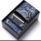 Men's Paisley Pattern Tie Gift Set with Matching Pocket Square Cufflinks and Silver Tie Clip
