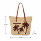 Palm Tree Woven Tote Bag Large Capacity Shoulder Handbag with Faux Leather Handles