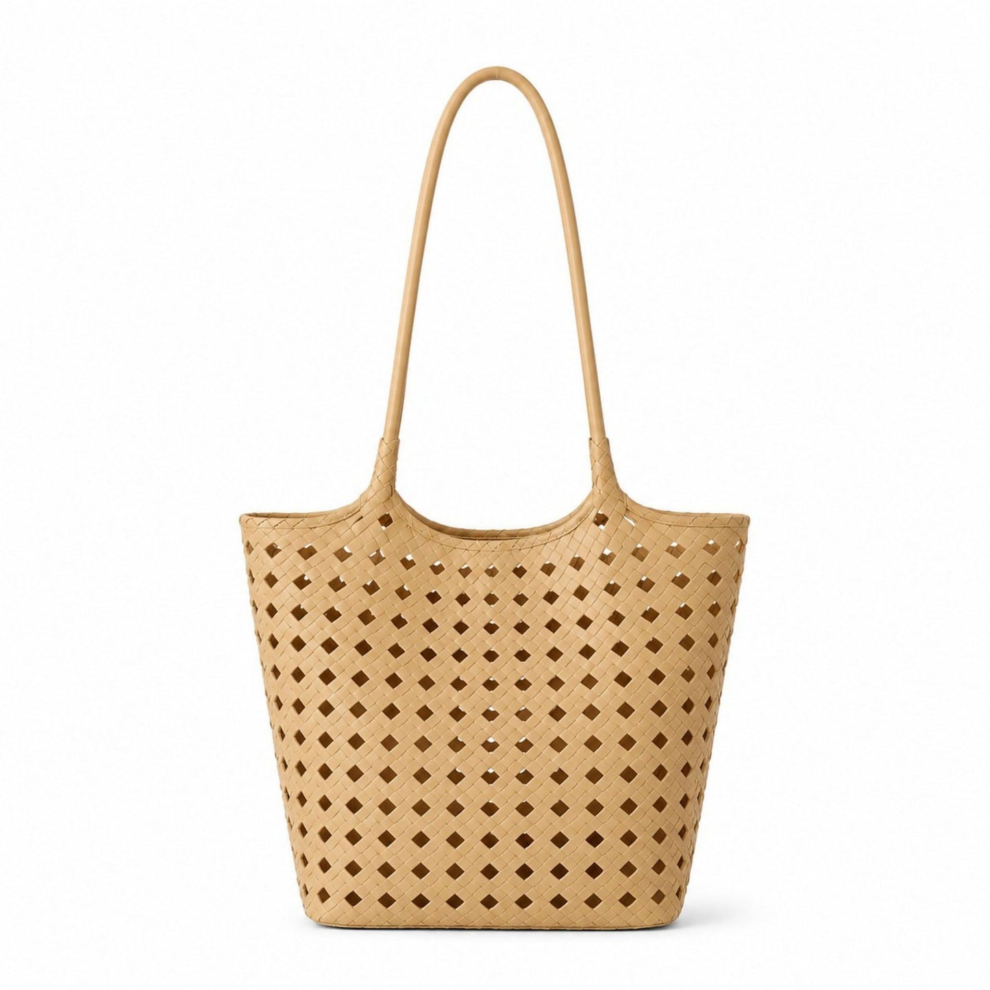 Woven Shoulder Bag with Cutout Design Soft Faux Leather Feel Tote and Inner Pouch