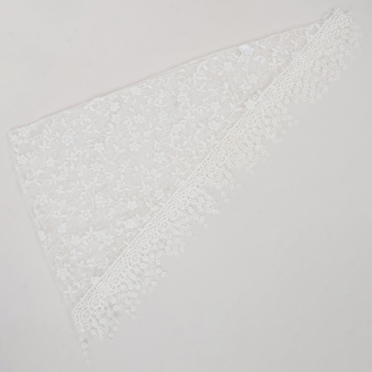 Lightweight Lace Floral Head Scarf Fringe Triangular Shawl