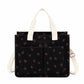 Canvas Strawberry Print Tote Bag with Shoulder Strap and Side Pockets