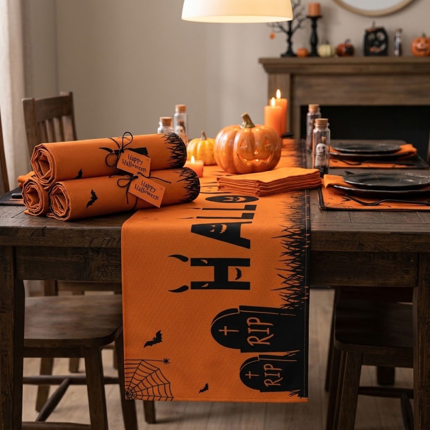 Halloween Family Party Table Runner Kitchen Tablecloth Decor
