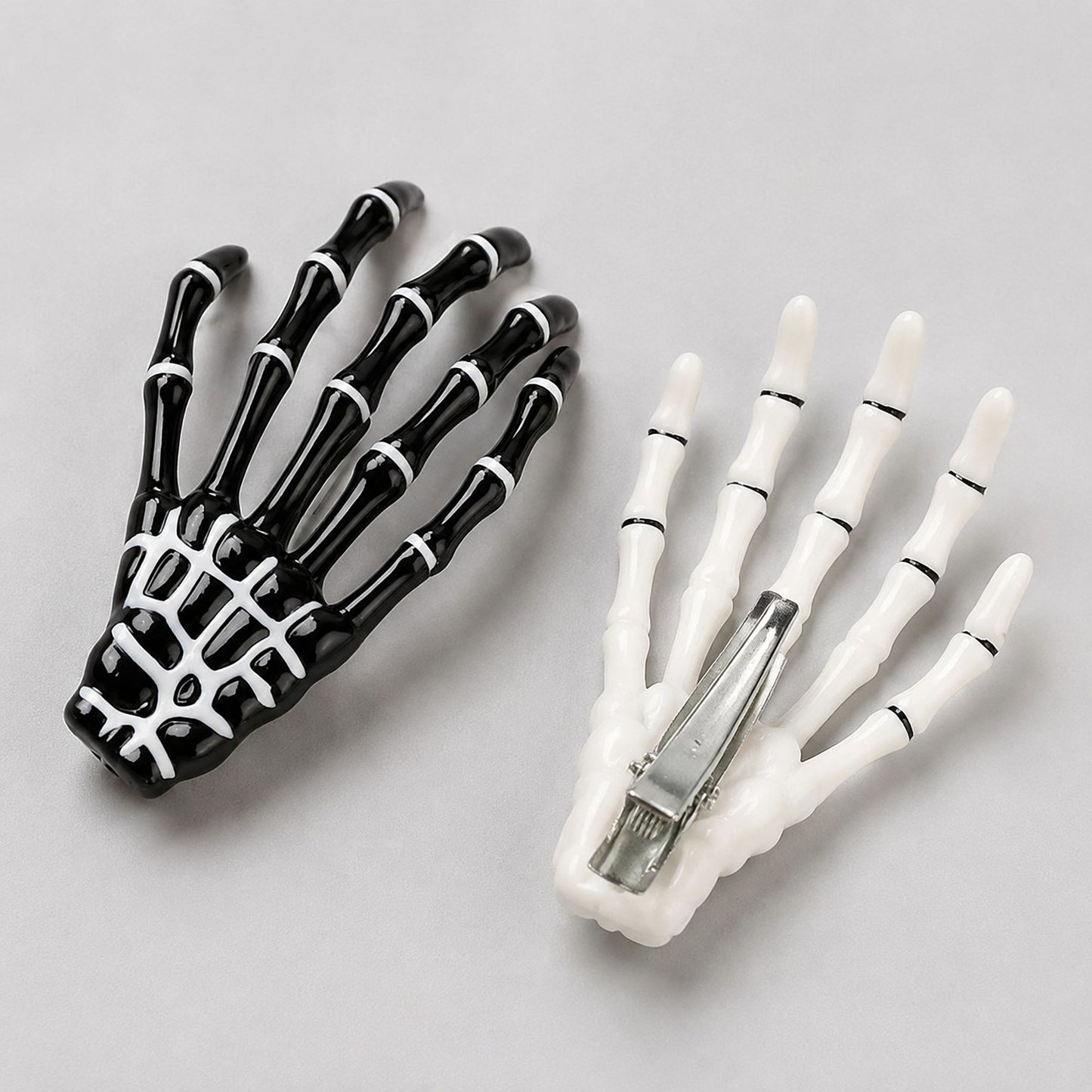 Halloween Skeleton Hand Hair Clips Black and White 4pc