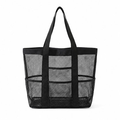 Large Mesh Beach Tote Bag with Exterior Pockets and Shoulder Handles