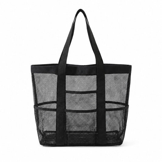 Large Mesh Beach Tote Bag with Exterior Pockets and Shoulder Handles