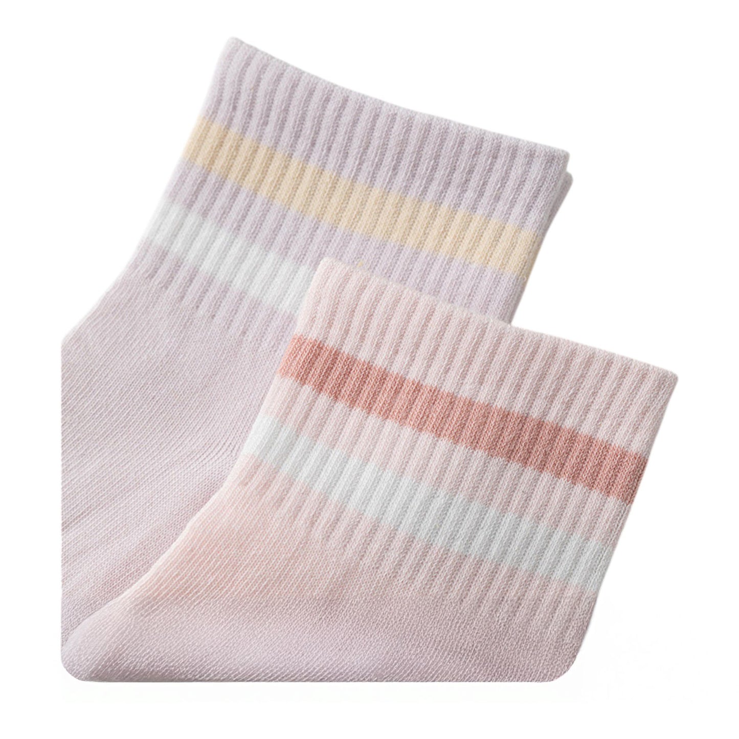 5 Pairs Women Cotton Ankle Socks with Pastel Striped Cuffs Soft Breathable Knit Fabric for Everyday Comfort