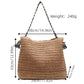Woven Crochet Tote Bag with Drawstring Detail and Pattern Strap Shoulder Handbag Lightweight Knit Bag