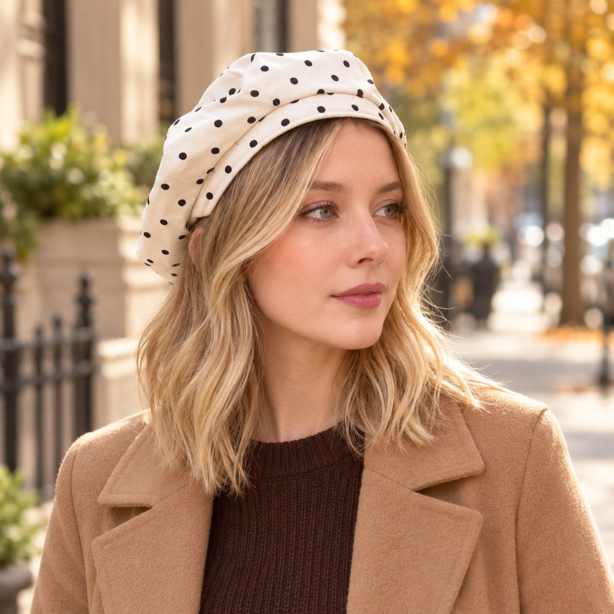 Polka Dot Beret Hat Lightweight French Painter Cap Adjustable Casual Style