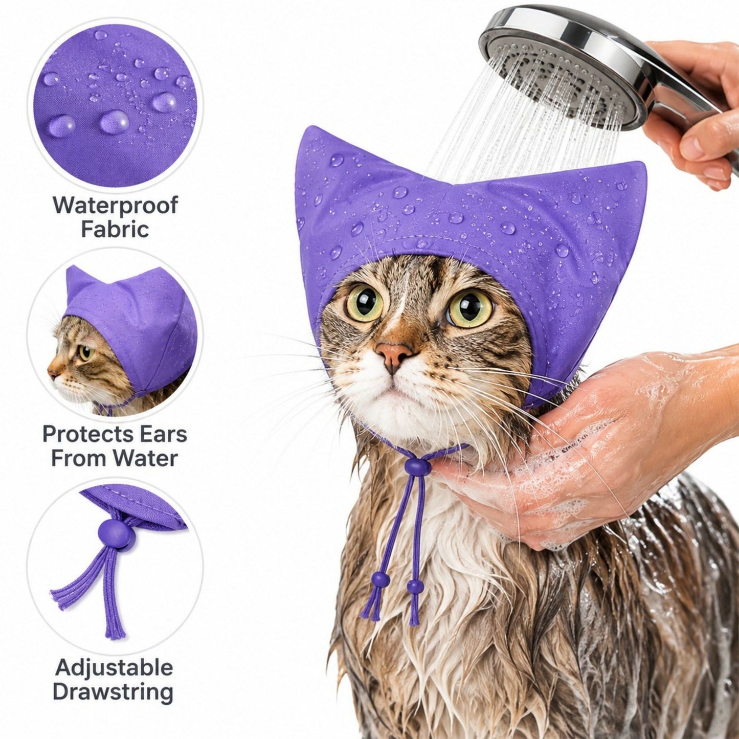 Cat Bathing Hood with Adjustable Drawstring Ear Cover