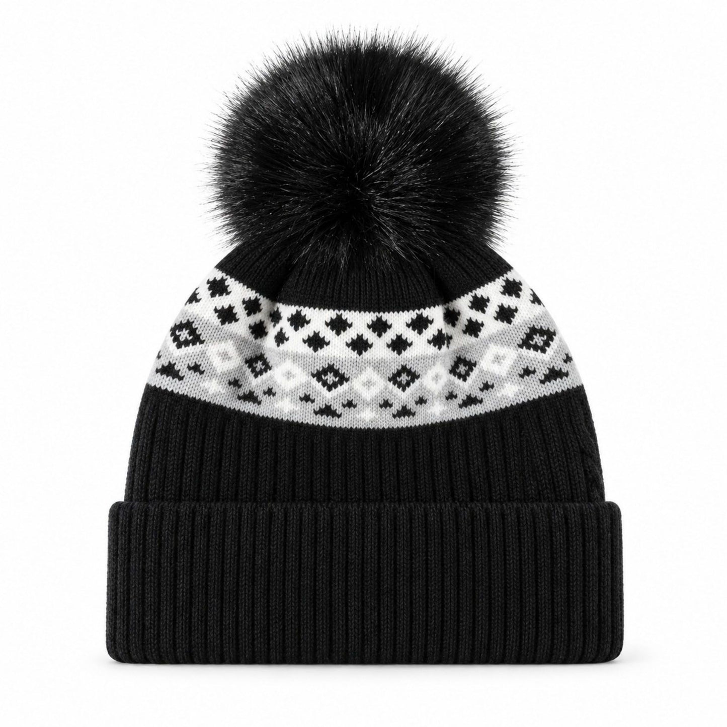 Fair Isle Pom Pom Knit Beanie Winter Cuffed Hat